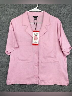 Buffalo David Bitton Women's M Linen Blend Utility Top Light Pink New